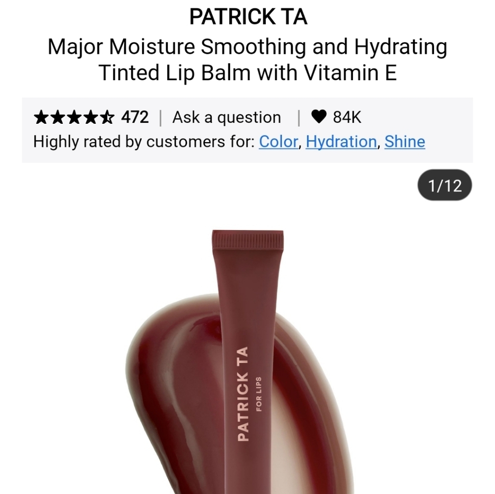 NIB PATRICK TA MAJOR MOISTURE SMOOTHING LIP BALM IN ESPRESSO